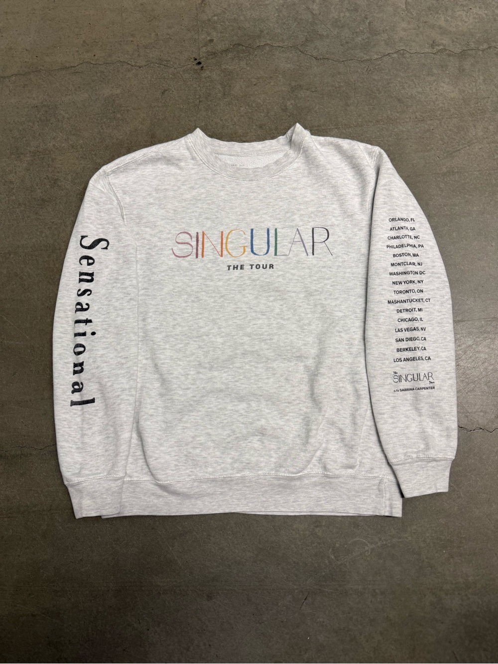 Sabrina Carpenter Singular The Tour Merch Gray Crewneck Sweatshirt Adult Medium